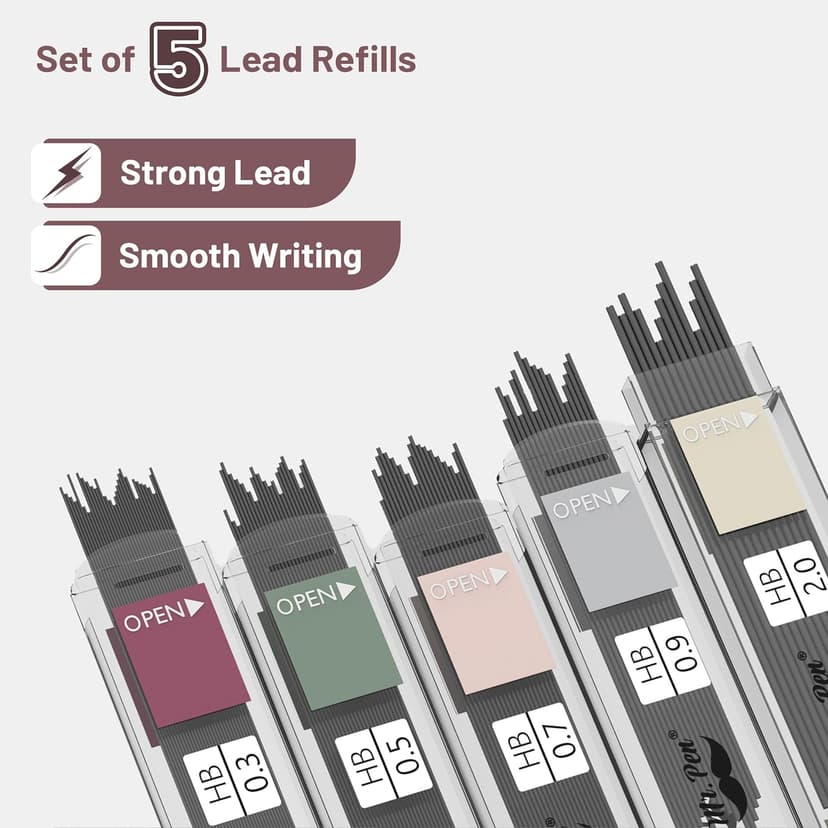 Mr. Pen- Art Mechanical Pencil Set, 5 Vintage Mechanical Pencils (0.3, 0.5, 0.7, 0.9, 2.0mm), 5 HB Lead Refills & 10 Eraser Refills, Precision Drawing Pencils for Sketching, Writing & Artwork