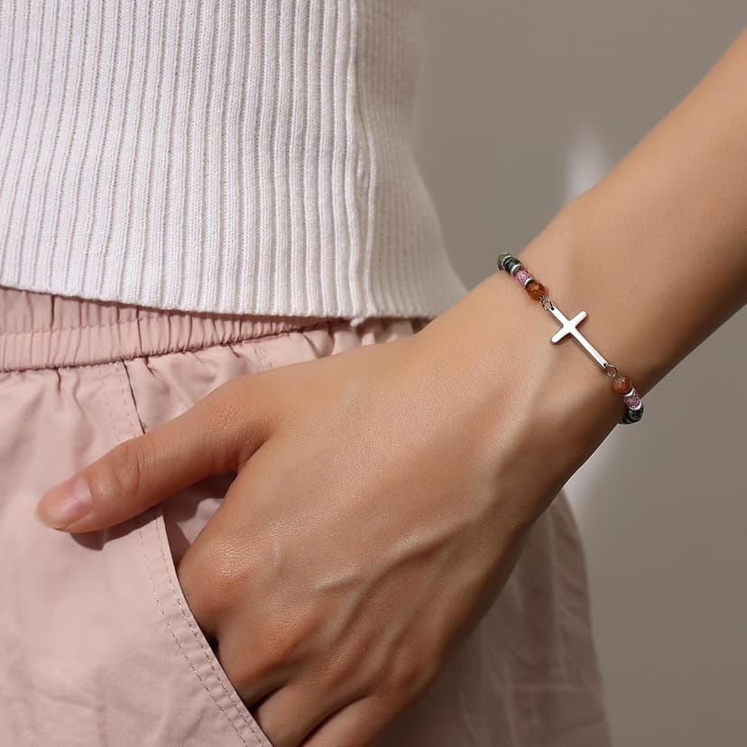 TONY & SANDY Christian Cross Bracelet for Women, Stocking Stuffers for Women, Confirmation Baptism Easter Gifts, Unique Gift for Friends Daughter Mom Sister in Christ on Birthday Christmas