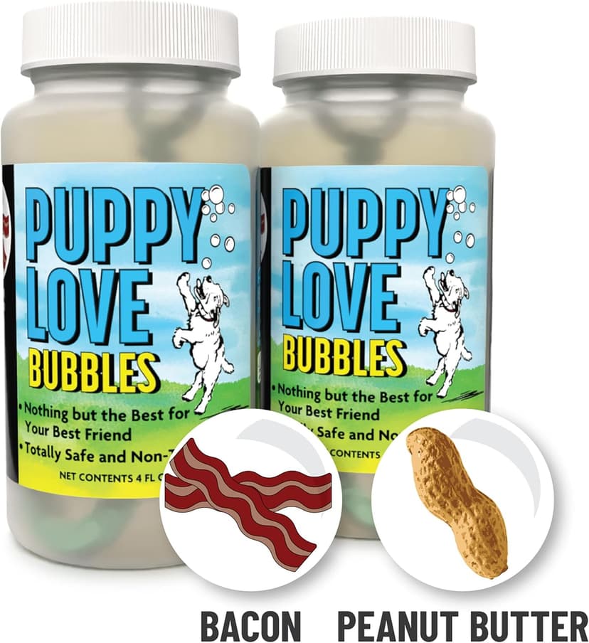 Puppy Love Bubbles, Peanut Butter & Bacon Scented Bubbles 4oz. Bottle-2 Pack Combo (1 Peanut Butter/1 Bacon) for Dogs B0913CYKF2