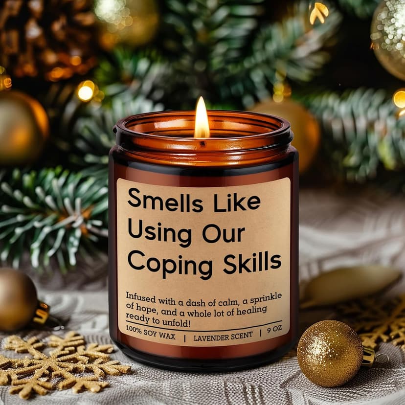 LEADO Funny Coping Skills Candle, Therapist Gifts - Mental Health, Graduation, Psychology, Christmas Gifts for Therapists, Social Worker, School Counselor, Psychologist, Women - Therapy Office Decor