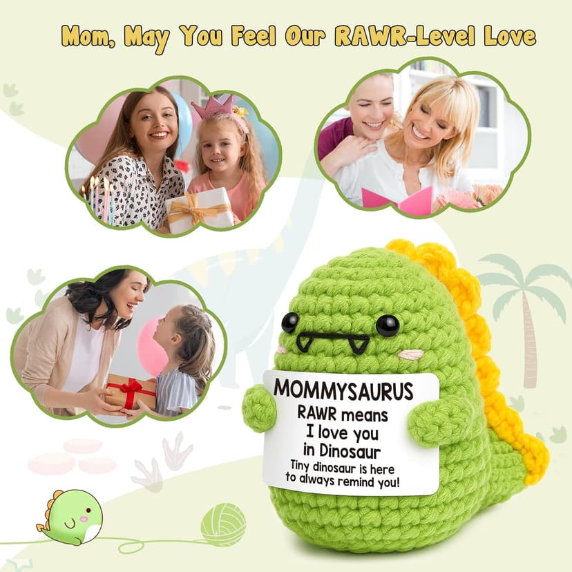 Mini Gifts for Mom Christmas I Love You Mommy Gift Handmade Crochet Dinosaur Mom Gifts for Christmas Birthday Gift for Mama Mother- in- Law New Bonus Step Moms Mother from Daughter Son Husband