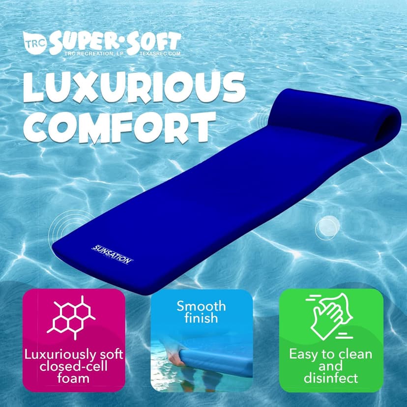 TRC Recreation 2-Pack Sunsation 1.75" Thick Foam Pool Float Lounger, Navy Blue w/Headrest for Lounging & Sunbathing in Swimming Pools, Beaches & Lakes, 70" x 26"