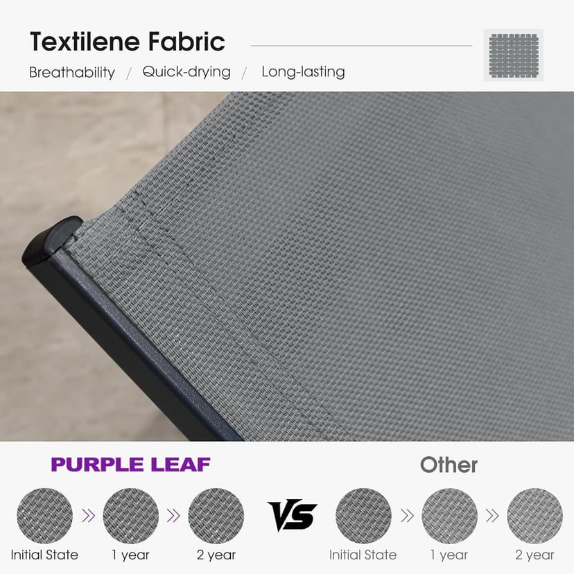 PURPLE LEAF Outdoor Chaise Lounge Chairs Set Recliner Adjustable Chair with Wheels and Table for Poolside Beach Patio Aluminum Reclining Sunbathing Lounger, Grey