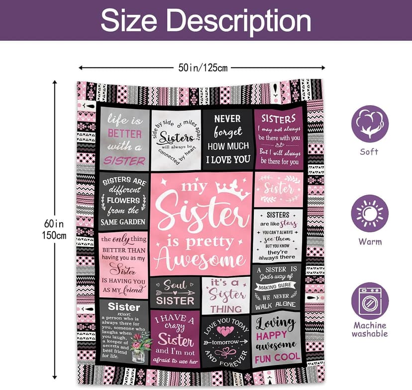 Ruvinzo Sister Gifts from Sis, Sisters Birthday Gift Idea, Best Sister Ever Gift for Women, Birthday Gifts for Sisters, Sis Soft Throw Blanket 60" x 50" B0BY8BFFQ9