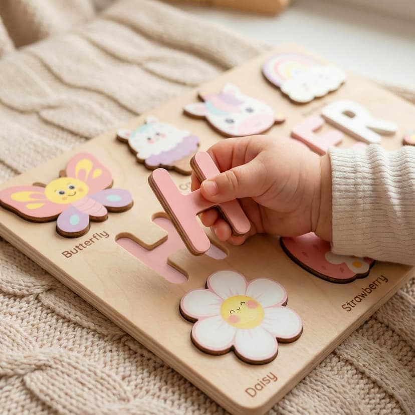 Personalized Name Puzzle for Toddlers 1-3 | Custom Wooden Baby Girl Gift with 48 Animal Art Sets | 1st Birthday Gift for Girls | Personalized Baby Boy & Girl Gifts Keepsake B0GSZSCM69