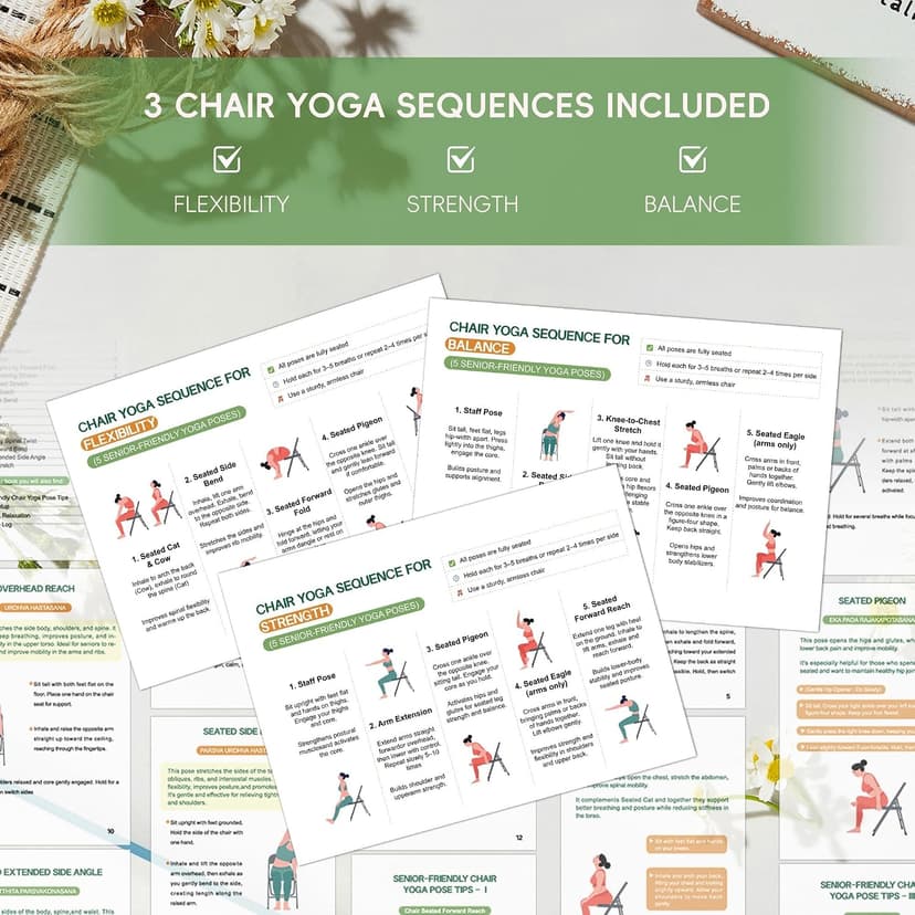Chair Yoga for Seniors Over 60 Book & Chart – 30-Day Challenge, Gentle Seated Yoga Guide, Chair Yoga for Weight Loss & Flexibility, Senior Chair Exercises for Women & Men, 8.5x11" Book on Chair Yoga B0FPMT82TX