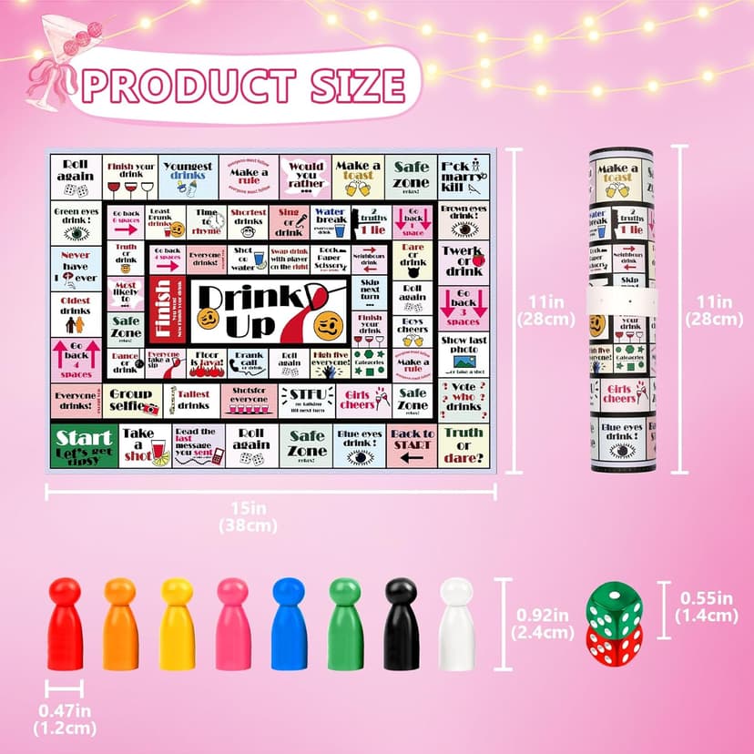 Drinking Board Games for Adults Girls Night,Waterproof Leather Mat Drinking Games,Party Interactive Drinking Game Playmat, Bachelorette Party,Family Play or Any Occasion,Age 21+,2-8 Players
