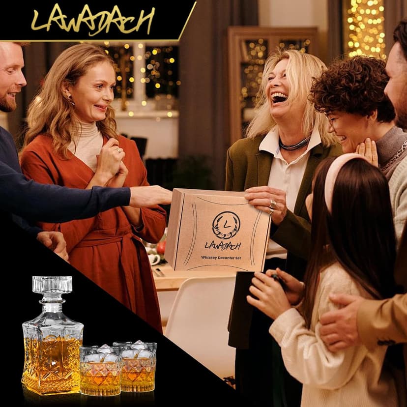 Whiskey Decanter for Men, Glass Liquor Decanter Set with 2 Whiskey Glasses, Decanter for Tequila,Bourbon, Scotch, Brandy and Vodka, Gift for Men, Ideal Home Bar Decor - 28oz