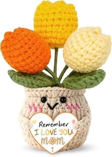 Mom Birthday Gifts, Mother Daughter Gift, Positive Crochet, Handmade Keepsake, Soft Yarn Texture, Cute Tulip Decor OASSIE Mom Gifts from Daughters Sons - Emotional Support Crochet Tulip