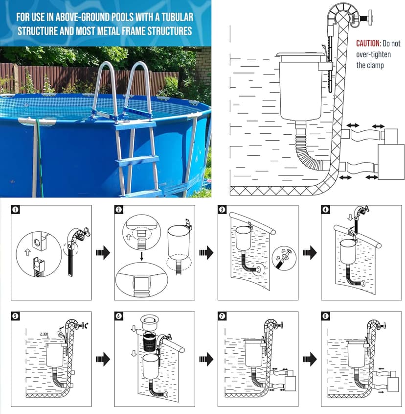 U.S. Pool Supply Pool Skimmer - Above Ground Pool Skimmer, Floating Pool Surface Skimmer, Pool Accessories - Clean Debris Basket, Wall Mount, Attaches to Inflatable Collars, Tubular and Metal Frames