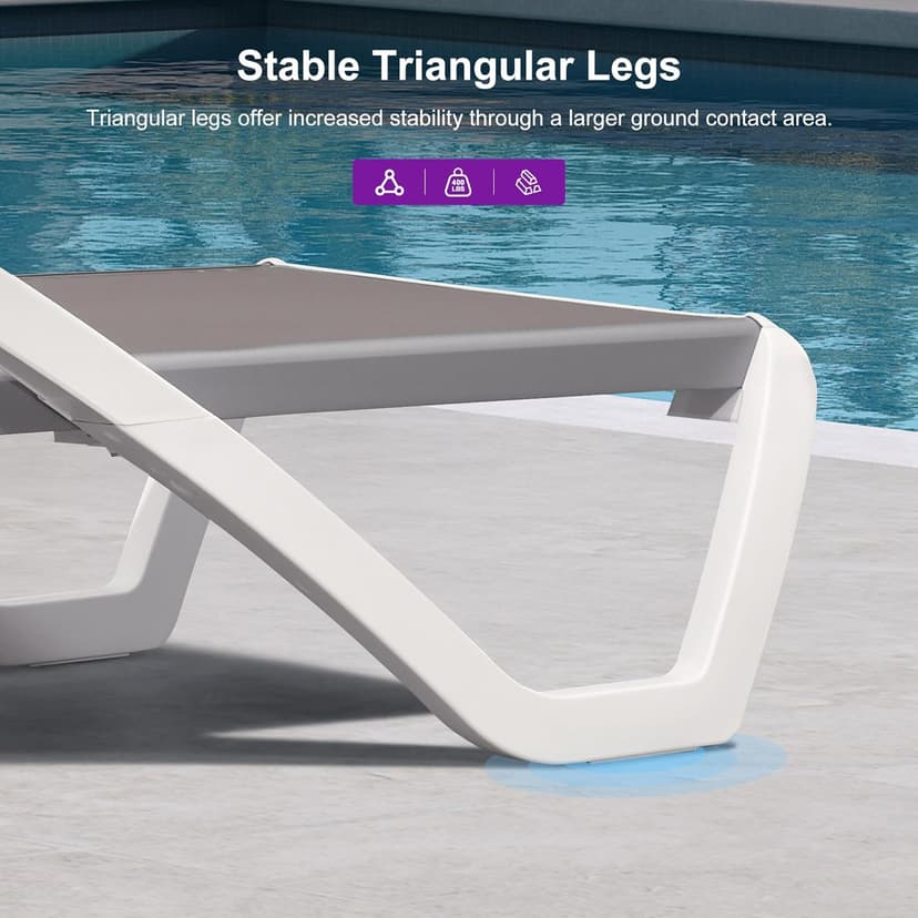 PURPLE LEAF Patio Chaise Lounge Chair Set of 3 Outside Aluminum Plastic Stackable Tanning Chairs with Armrests and Side Table for Pool Sunbathing Beach Deck Outdoor Lounger, Taupe