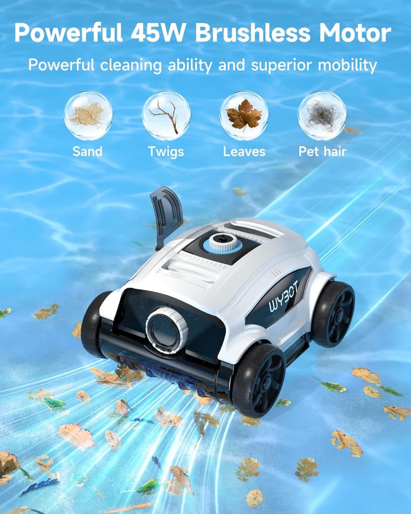 WYBOT W1103 Robotic Pool Cleaner, Cordless Pool Robot Vacuum with 50W Strong Suction,130 Mins Runtime, Self-Parking, Ideal for Above Ground Pool Up to 1300 Sq.ft