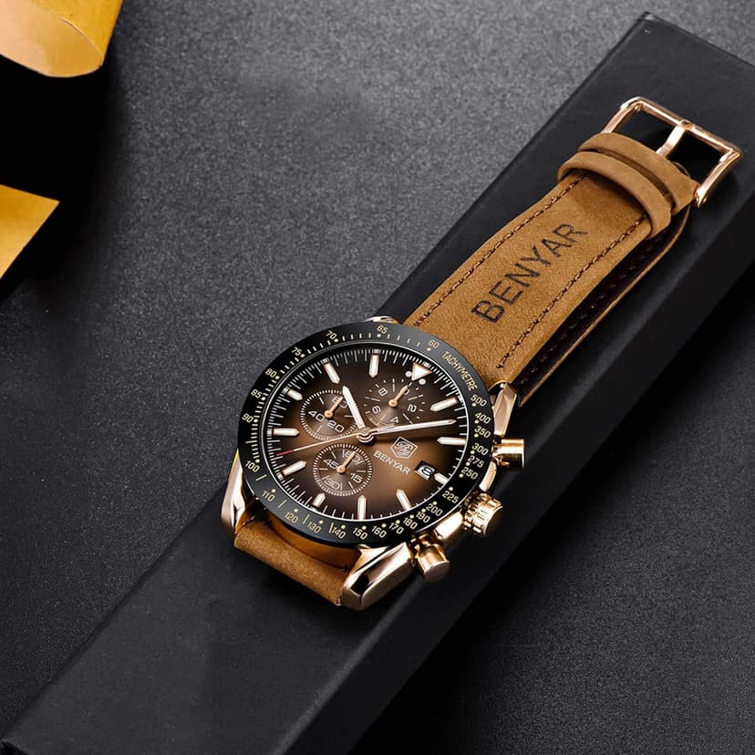 BENYAR Mens Watches Quartz Analog Chronograph Waterproof Wrist Watches for Men Fashion Business Work Casual Sport Dress Watch with Calendar
