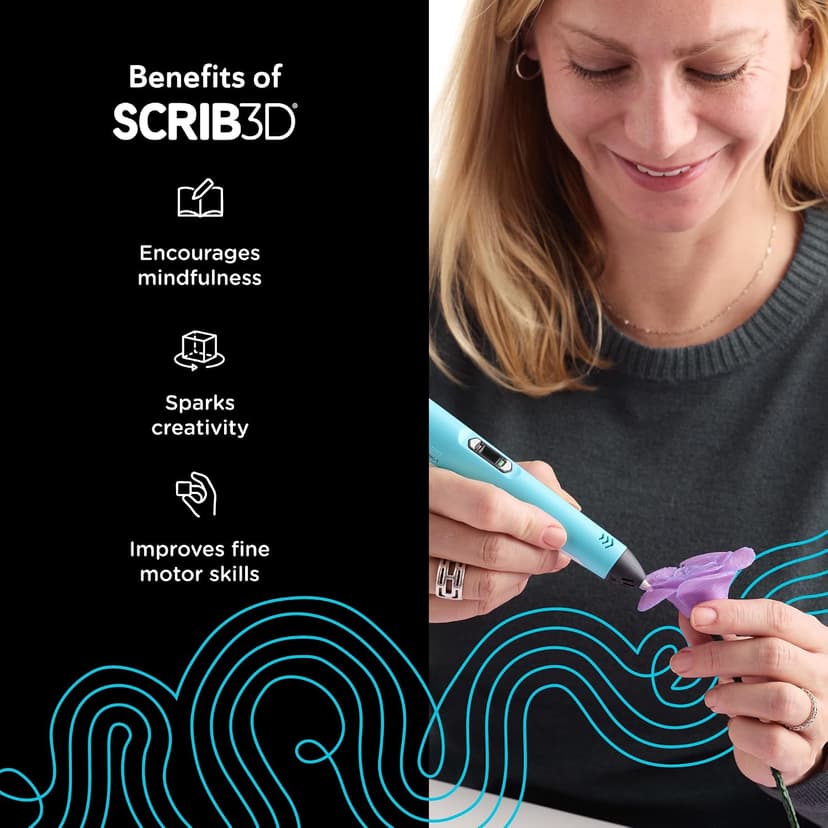 SCRIB3D P1 3D Printing Pen with Display - Includes 3D Pen, 3 Starter Colors of PLA Filament, Stencil Book + Project Guide, and Power adapter