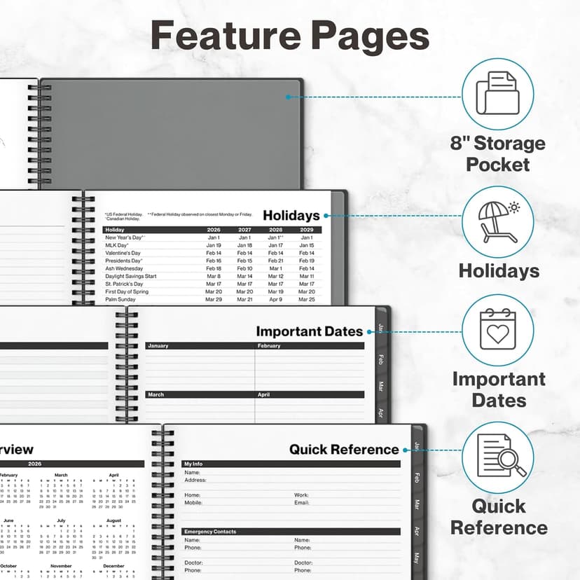 Dunwell 2026 Planner Book 8.5x11, Weekly Monthly Calendar, Jan to Dec, Large Daily Organizer with Laminated Tabs, Bookmark, Notes Section & Stickers
