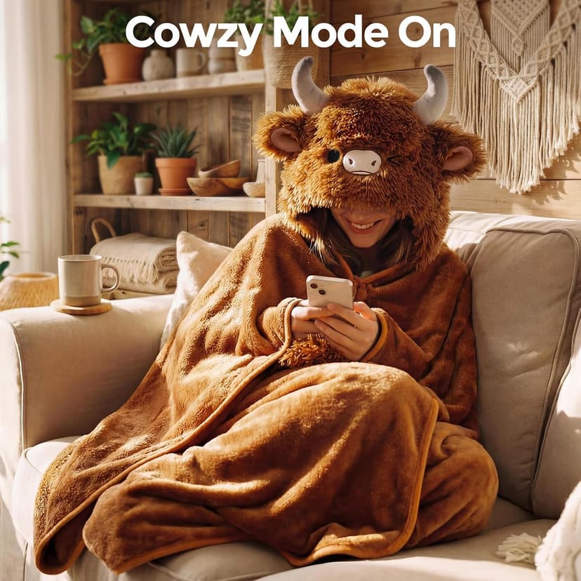 Full-Body Coverage, Hands-Free Design, Phone Pocket, For Home, Camping & Lounging, Birthday Gifts for Women & Animal Lovers Mewaii Highland Cow Gifts Wearable Blanket Hoodie Soft Highland Cow Blanket B0CGRGNP6W
