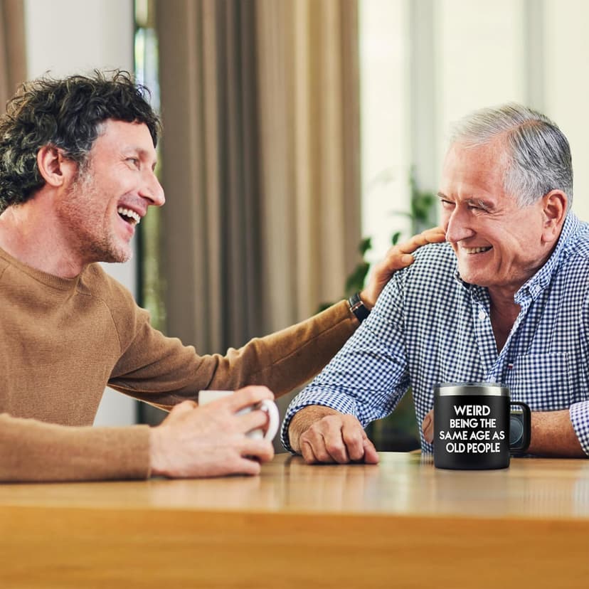 40th 50th 60th 70th Christmas Gifts for Men Fathers Day - Weird Being the Same Age as Old People Mug 14oz Tumbler Black Gifts for Dad Birthday Gift Ideas for 70 Year Old Man Funny Gag Gift for Elderly