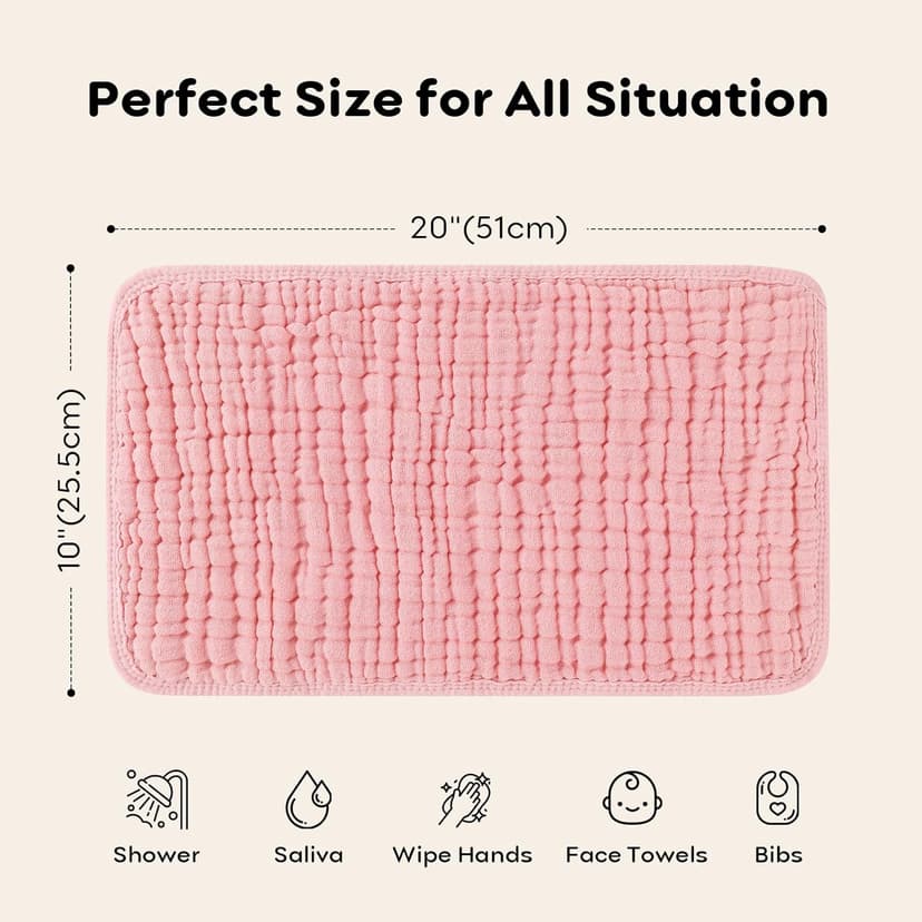 Looxii Muslin Burp Cloths Baby Girl 6 Pack - 20" x 10" - Ultra Soft & Absorbent, 6-Layer 100% Cotton for Spit Up & Drool- Gentle Baby Burping Cloth, Newborn Essentials Shower Gift Girl, Gradient Pink