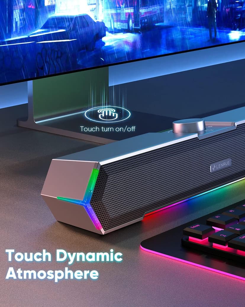 LENRUE G11 Computer Speakers for Desktop, Touch Lights PC Speakers with Surge Clear Sound, USB C/USB Powered, AUX Audio for Computer Desktop PC Laptop Desk