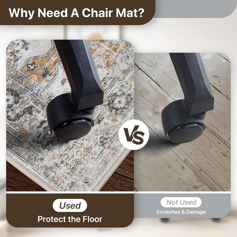 36"x48" Office Chair Mat for Hardwood Tile Floor, Under Desk Carpet Protector for Rolling Computer Chair Mat, Machine Washable Area Rug, Anti-Slip 1/5" Thick Low Pile Thin Vinyl Floor Mat, Taupe