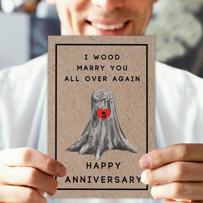 Happy 5th Anniversary Card for Women Men, 5th Wedding Anniversary Wood Card for Him Her,Fifth Anniversary Card for Boyfriend, 5 Years Married Gift for Husband