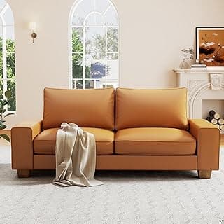 COUCHOICE Modern Faux Leather Loveseat Sofa, Compact Small Couch with Spring Cushions & Solid Wood Frame, Easy-Clean Removable Cover, Living Room Office Apartment Furniture (71.25", Brown)