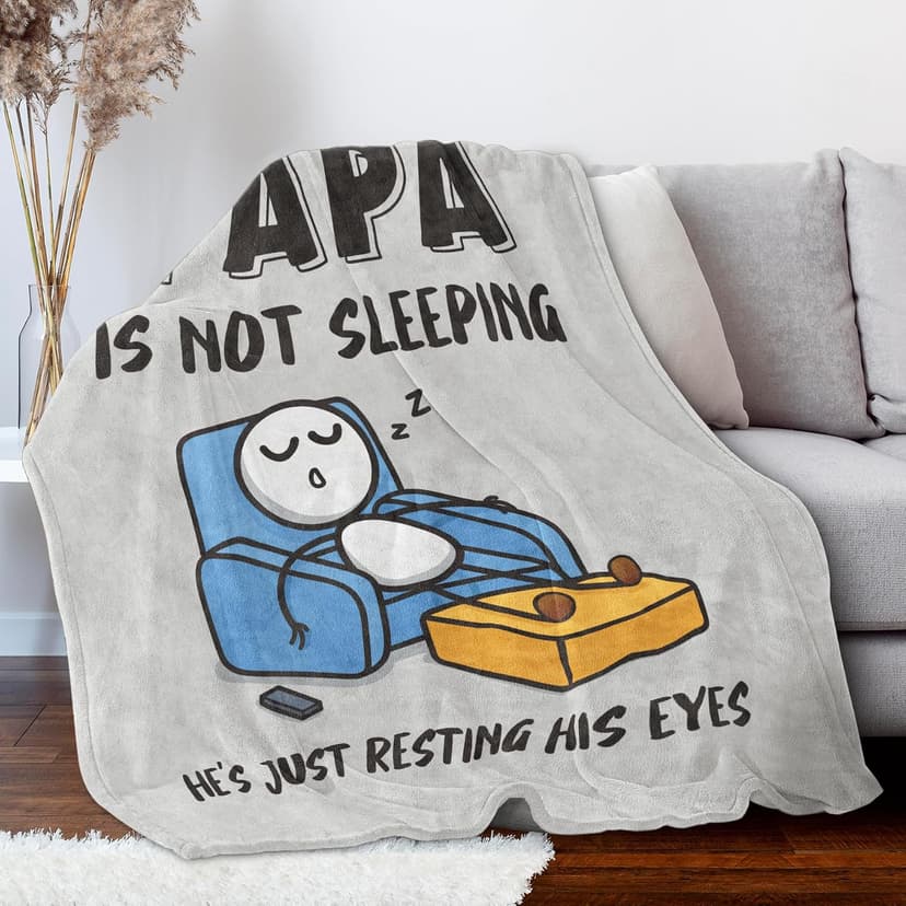 om Daughter Son Grandkids, Birthday Gifts for Papas Dad Grandpa, Flannel Throw for Couch and Naps, 60‘’ x 50‘’ (Gray) Funny Papa Gifts, Papa is Not Sleeping Blanket Gift B0FD9JGRJ3