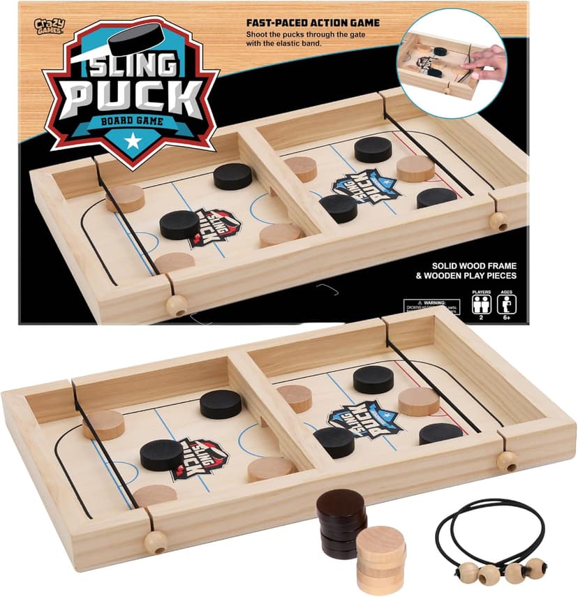Fast Sling Puck Game - Super Winner Slingshot Puck Board Game - Sling It Shot 2 Player Hockey Table for Kids, Teen and Adults - Christmas Indoor Family Tabletop Games