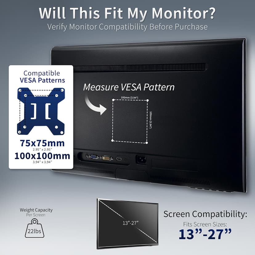 VIVO STAND-V002F Dual LED LCD Monitor Free-Standing Desk Stand for 2 Screens up to 27 Inch Heavy-Duty Fully Adjustable Arms with Max VESA 100x100mm