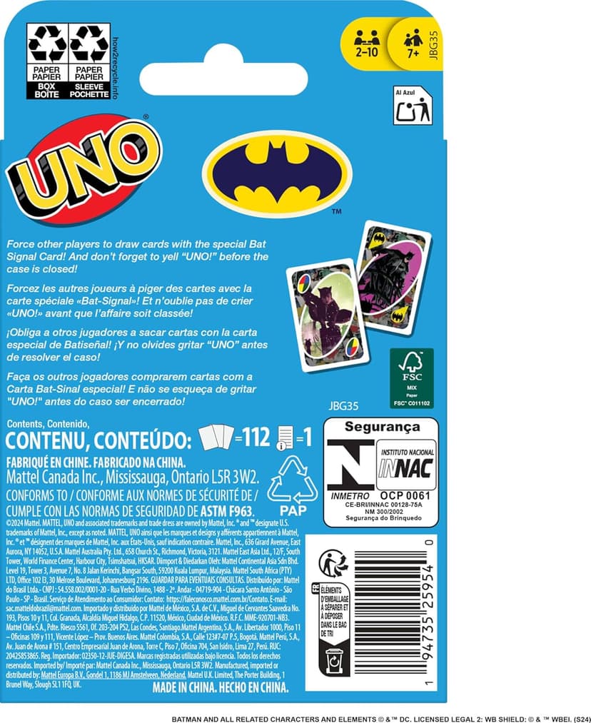 Mattel Games UNO Batman Card Game for Kids, Adults & Family with Collectible Deck & Special Rule Inspired by Batman Comics