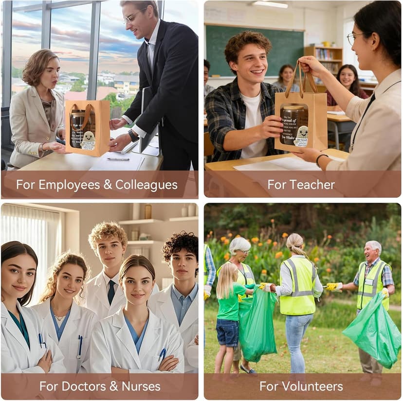42 Pcs/6 Sets Employee Appreciation Gifts Bulk - Includes 16oz Glass Cups with Bamboo Lid, Positive Crochet, Inspirational Notebooks with Pens, Kraft Paper Gift Bags & Straw - Thank You Gifts for Coworkers, Teachers, Staff & Team B0G5MPS7K6