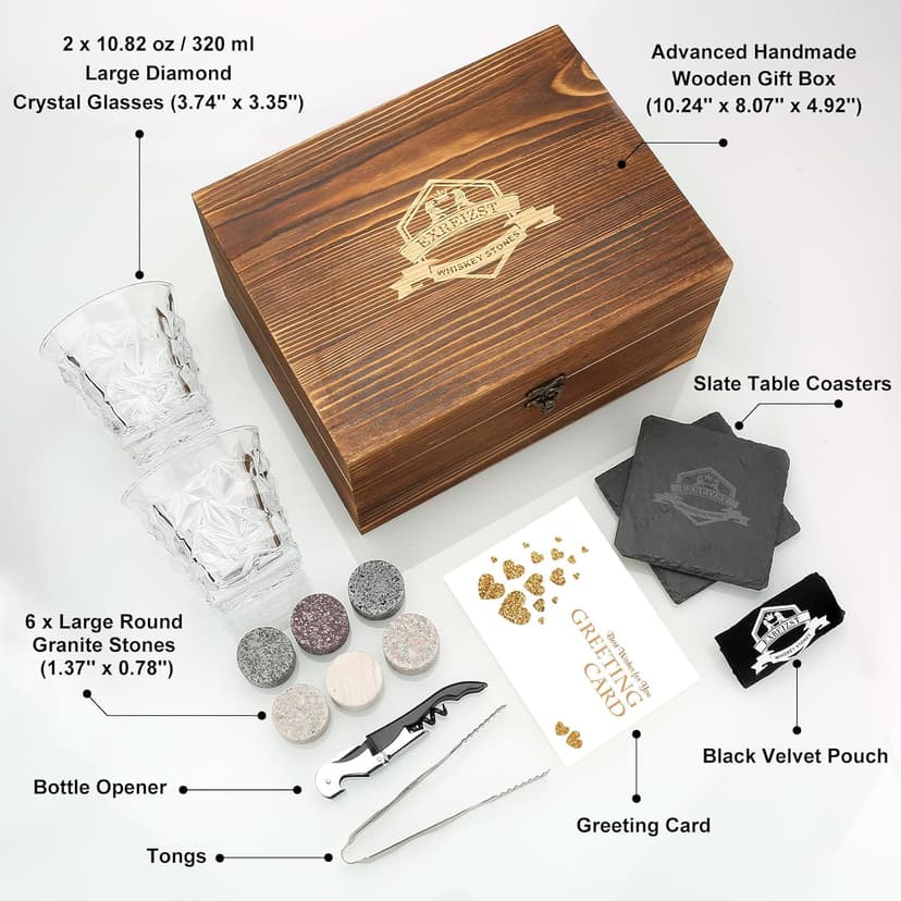 Wooden Whiskey Glass Gifts For Men - Charred Wood Bourbon Whiskey Glasses, Perfect for Men Who Have Everything, Gift for Dad or Boyfriend on Father's Day, Birthday, Christmas, Thanksgiving (2 Pack)