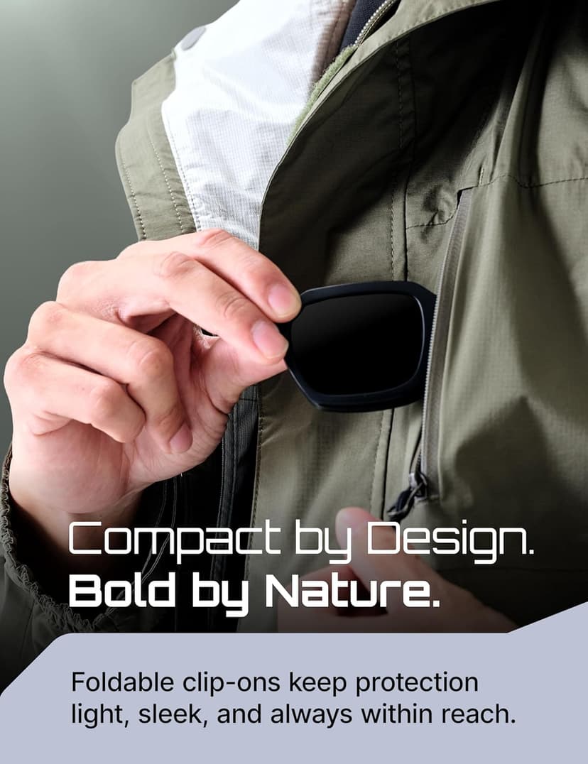 2-in-1 Magnetic Clip- On Blue Light Blocking Glasses–Rectangle Frame + Polarized UV400 Clip, TR90, Anti-Reflective