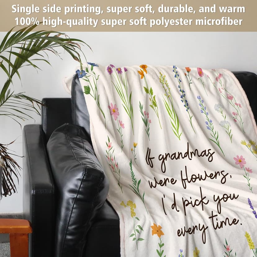Best Gifts for Grandma from Grandkids, Grandmother Gift on Grandparents Day, Christmas, Soft Throw Blankets 50'' x 60'' Grandma Gifts, Floral Blanket for Grandma Birthday Gift B0GBT218BS