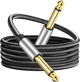 6.35mm Instrument Cable 10Ft,Silver Color Premium 6.35mm Mono Jack 1/4" TS Cable Unbalanced Guitar Patch Cords/Instrument Cable Male to Male with Zinc Alloy Housing and Nylon Braid(10Ft/3M)