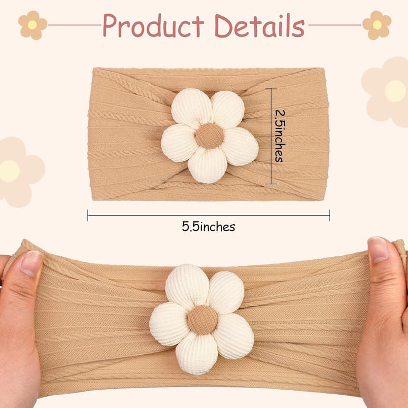 CÉLLOT 5 Pcs Baby Flower Headbands Baby Girls Nylon Headbands Soft Hairbands Hair Accessories for Newborn Infant Toddler Kids