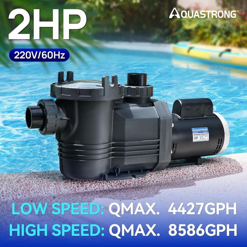 AQUASTRONG In/Above Ground Pool Pump Pure Copper Motor Energy Efficient High Flow Powerful Self Primming Swimming Pool Pumps with Filter Basket, Grey