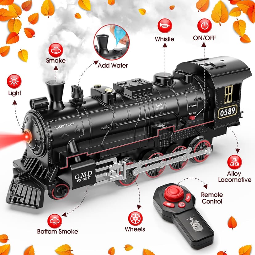 Hot Bee Train Set for Boys, Alloy Remote Control Train Sets with Steam Locomotive, Light Up Cars and Tracks, Electric Trains Set Toys for Toddler Kids, Christmas Toys Gifts for 3 4 5 6 7 8+ Year Old