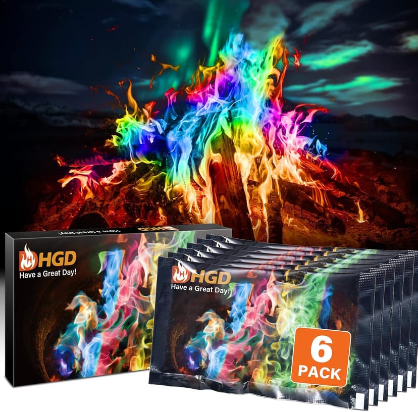 HGD (6 Pack) Magic Campfire Fire Color Changing Packets for Fire Pit, Indoor/Outdoor Fireplace, Bonfire - Rainbow Magical Flame, Camping Accessory, Compatible with Wood B0CHDSB1HB