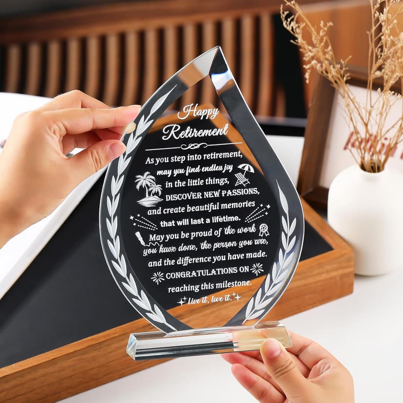 Glass Retirement Gifts for Women Men, Happy Retirement Plaque for Colleagues Boss Friend Going Away, Crystal Farewell Gift Idea for Retiree Retired Keepsakes for Teacher Doctor