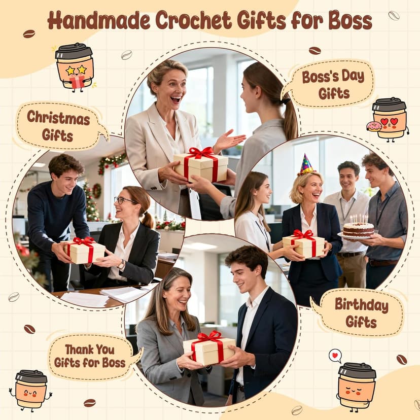 Boss Gifts for Women Boss Lady Leader Manager Supervisor Christmas Birthday Handmade Crochet Coffee Mug Cup Gifts Bosses Day Coffee Lover Thank You Best Great Leader Female Desk Office Decor