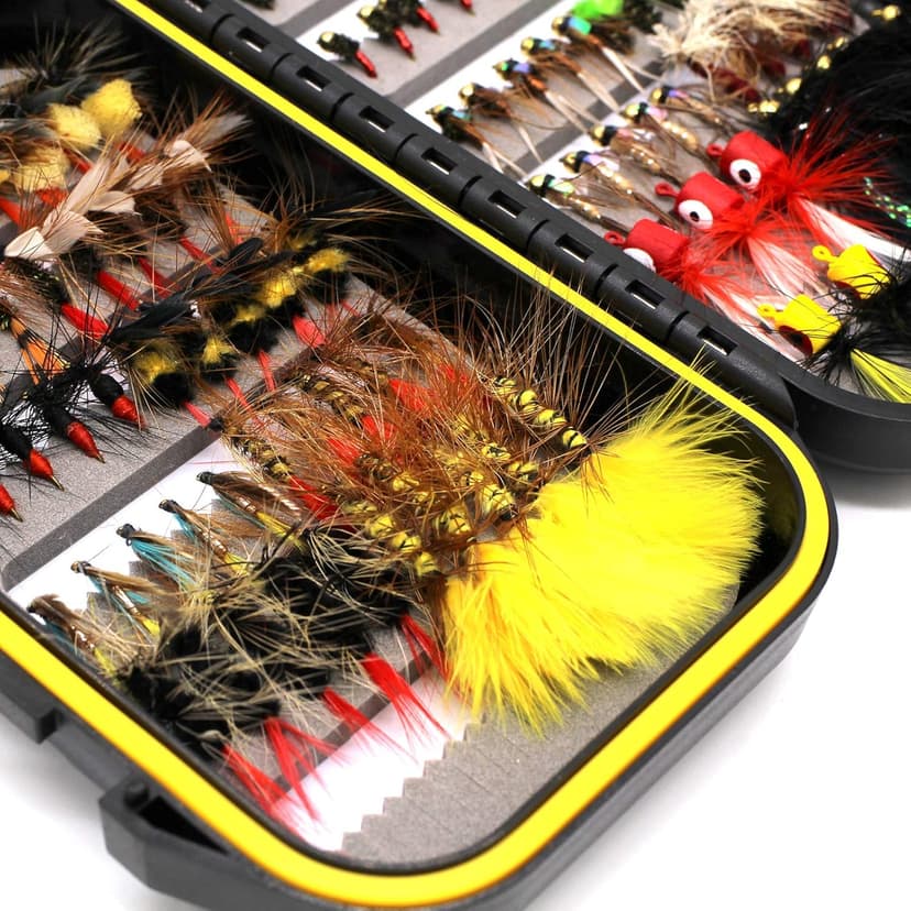 Fly Fishing Flies Assortment Kit Dry Wet Nyphms Tenkara Popper Streamer Woolly Bugger for Trout Bass Salmon Steelhead with Fly Box