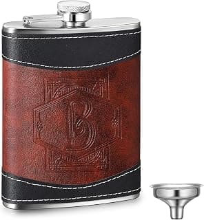 Hip Flask with Funnel, Groomsmen Wedding Birthday Gift Occasions, Custom Whiskey Alcohol Bottle for Dad Grandpa Liquor Baderke Leather 8 oz Flask for Men Groomsmen Gift, Black, Brown, Letter B B0CTTMJWGT