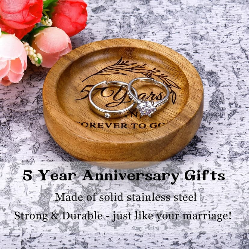 Wood Ring Dish 5 Year Anniversary Wood Gifts for Him Her - 5th Anniversary Wedding Gifts for Wife Husband, 5 Year Marriage Aniversario Wooden Jewelry Dish for Women Men, Fifth Aniversario Ideas