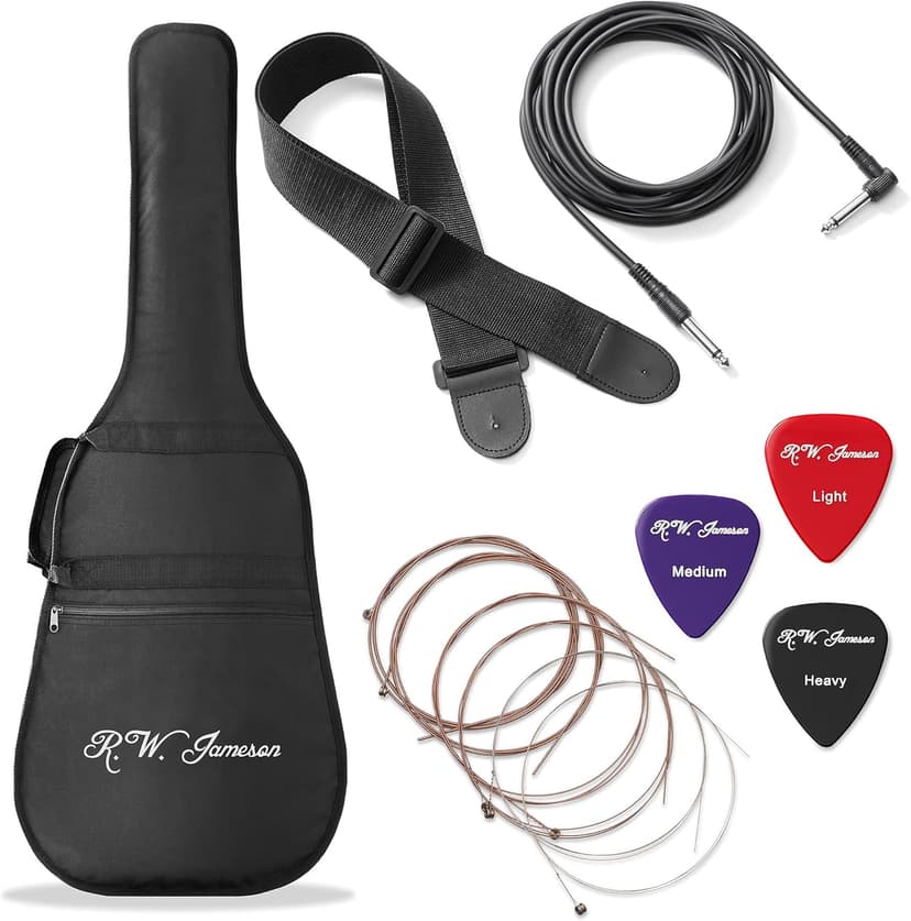 Jameson Guitars Full Size Thinline Acoustic Electric Guitar with Free Gig Bag Case & Picks Black Right Handed