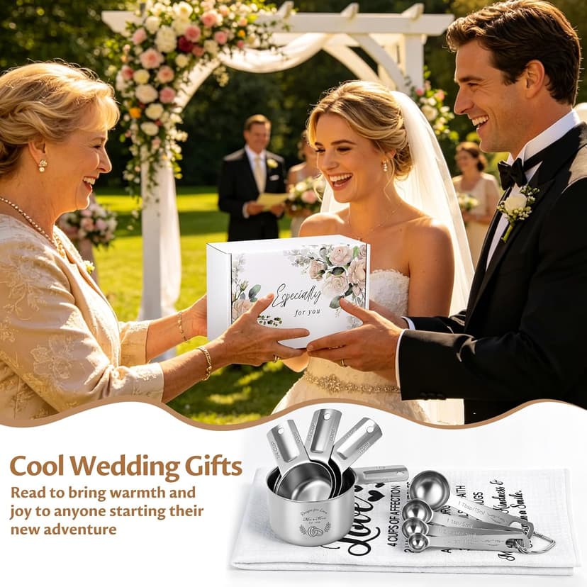 Wedding Gifts for Couples 2026, Bridal Shower Gifts for Bride to Be, Engagement Gift for Newlyweds, Bride Gift, Mr and Mrs Measuring Cups and Spoons Set with Dish Towel B0GTPW413P