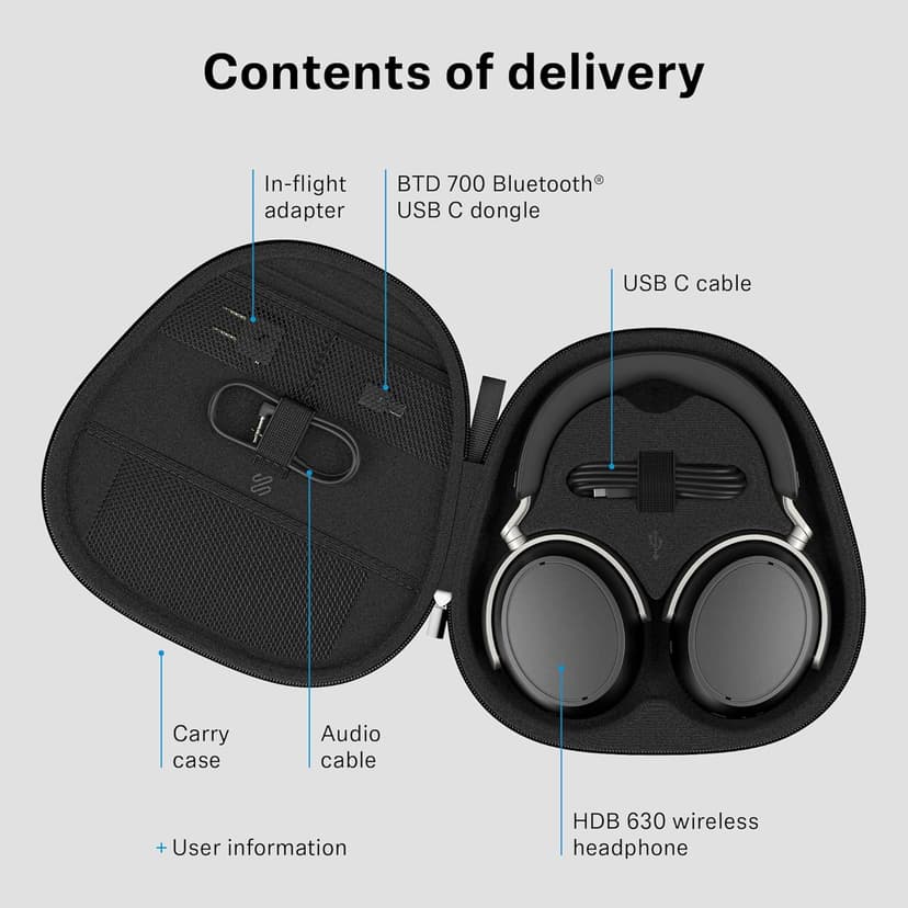Sennheiser HDB 630 Wireless Over-Ear Headphones - Hi-Res Audiophile Sound, Adaptive Noise Cancellation, Parametric EQ, 60 Hour Battery Life, Includes USB-C Low-Latency Bluetooth Adapter - Black