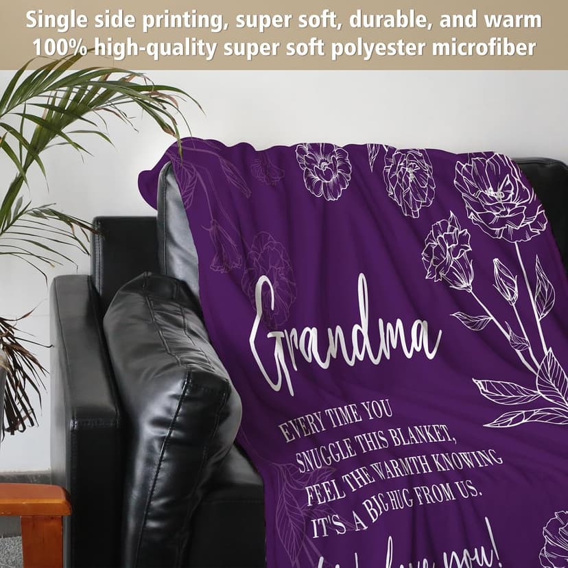 Birthday Gifts for Grandma from Grandkids, to My Grandmother Soft Flannel Throw Blanket for Christmas Mothers Day GiltGlimmer Grandma Gifts, Grandma Floral Blanket 50" x 60", Purple B0CNJQRH77