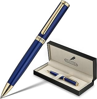 BEILUNER Blue Lacquer Gel Pen - Stunning Luxury Pen with 24K Gold Finish, ADMOK Black Refill, Executive Gift Set for Family & Friends, Writing, Fancy, Office, Retractable Pens