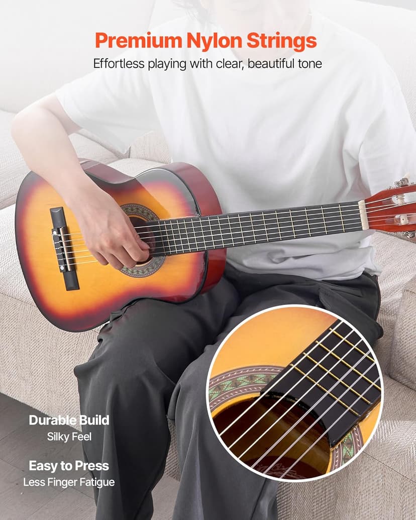 VEVOR Acoustic Guitar, Classical Guitar Starter Kit for Beginners, with Nylon Strings, Basswood Guitar, for Kids Adults Girls Boys Students